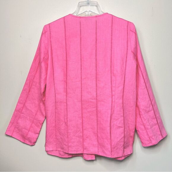 Laura Ashley Linen Button Front Pink Long Sleeve Blouse Jacket Size M - Picture 4 of 11